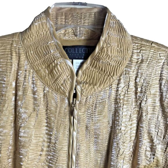 Collection Harv'e Benard Woman's Shiny Gold  Crinkle Crape Style Jacket Size 18W - Picture 4 of 7